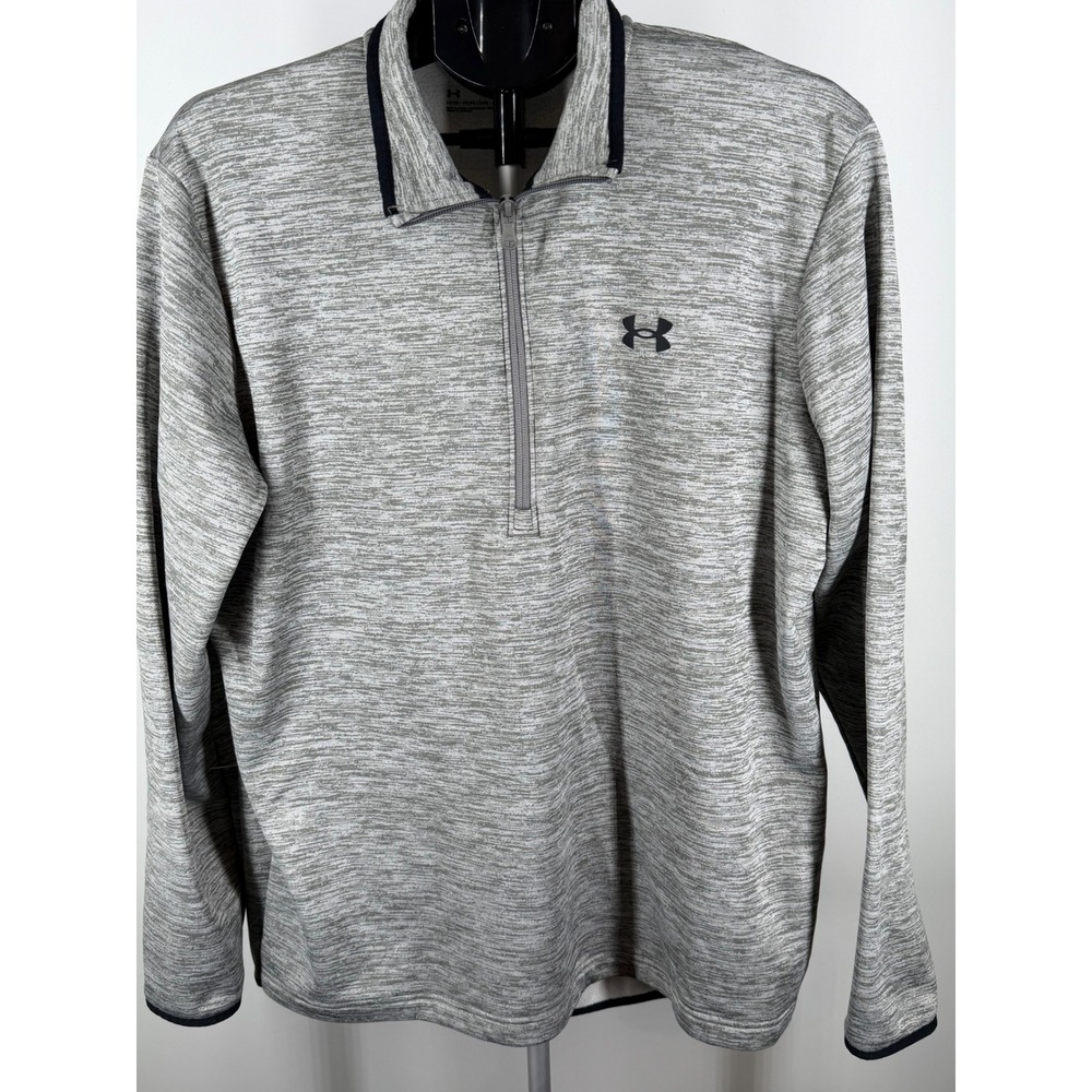 Under Armour Mens Grey Space Dye Fleece Lined Quarter Zip Pullover Large LG - Picture 2 of 7
